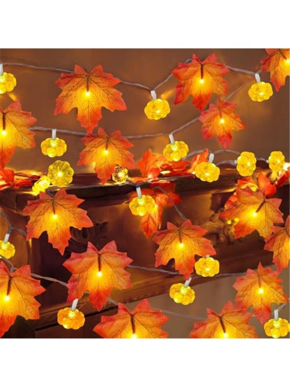Timer - 2 Pack Fall Decor Fall Garland with Pumpkin Lights Battery Operated